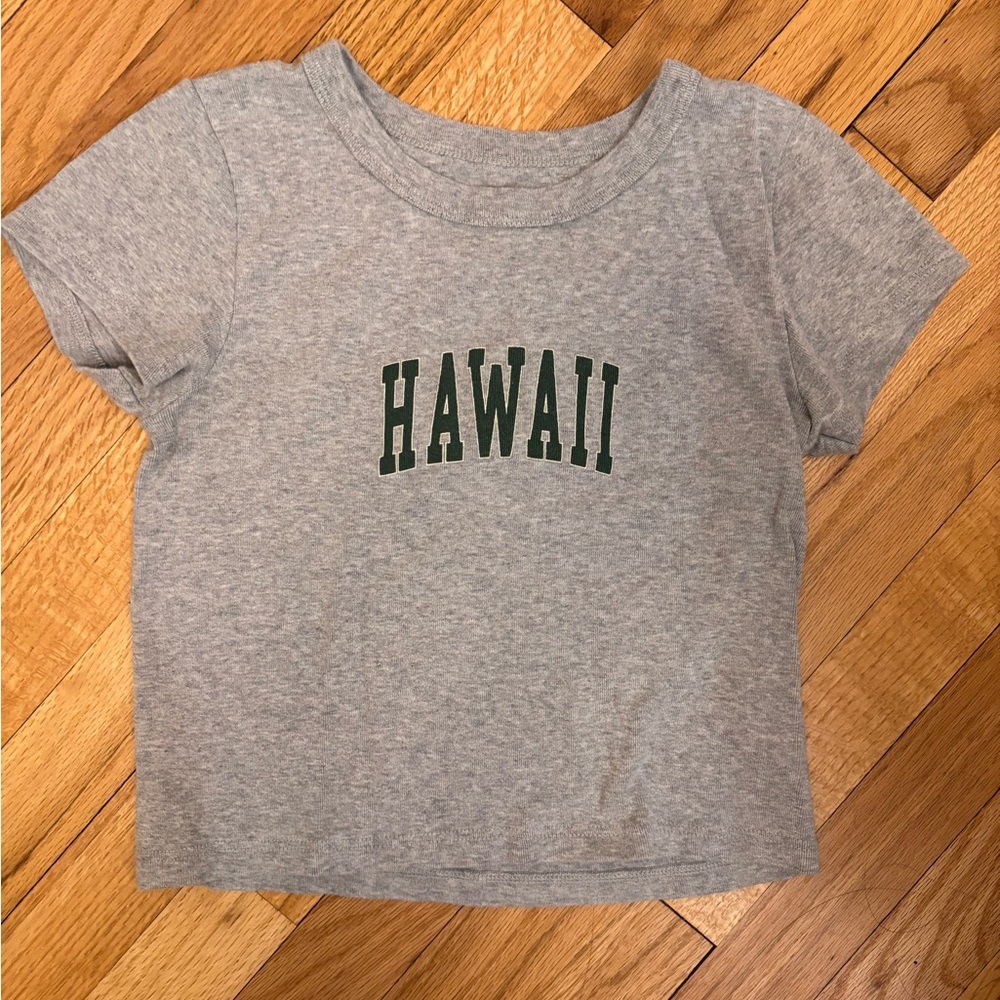 Brandy Melville Gray Tee with Green Hawaii Print
